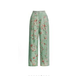 Agua Bendita Florecer Honeysuckle Trousers Hand Embroidered 100% Linen